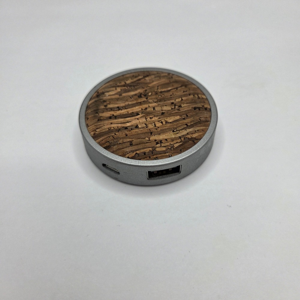 Spire Wireless Charger Model C2 Silver Cork Top USB Port Circular Charging Pad